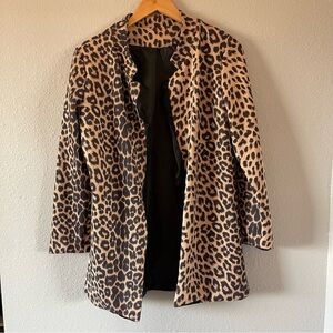 Women's Brown Leopard Print Open Front Blazer Jacket Size Medium